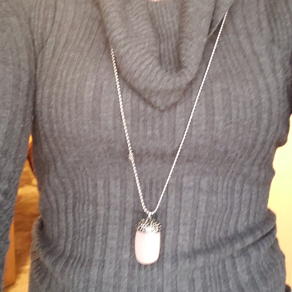 Chico’s Silver Tone Rose Quartz Stone Pendant Marc
